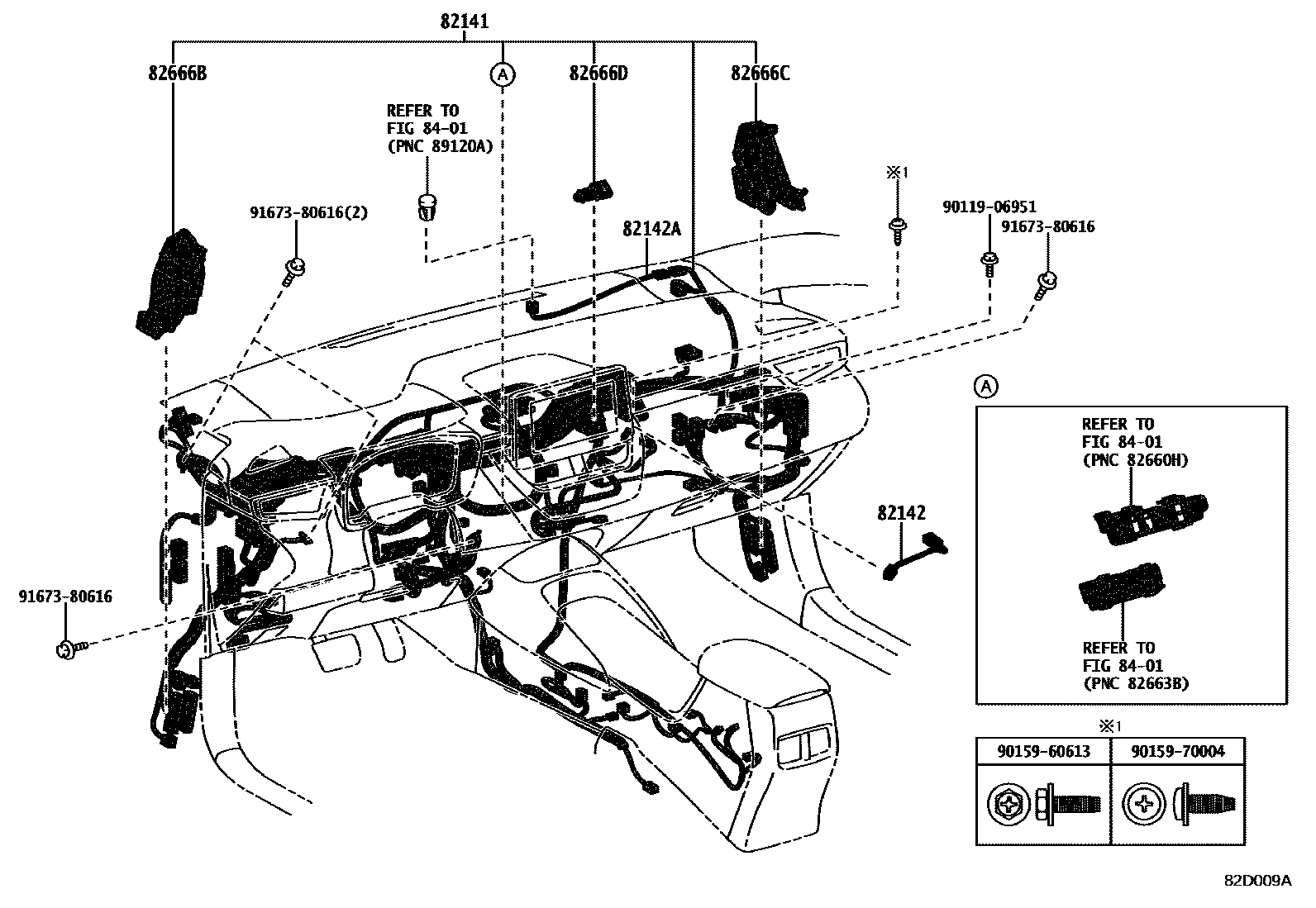 Toyota COROLLA 线束和卡夹 EPC diagram — 82D009A