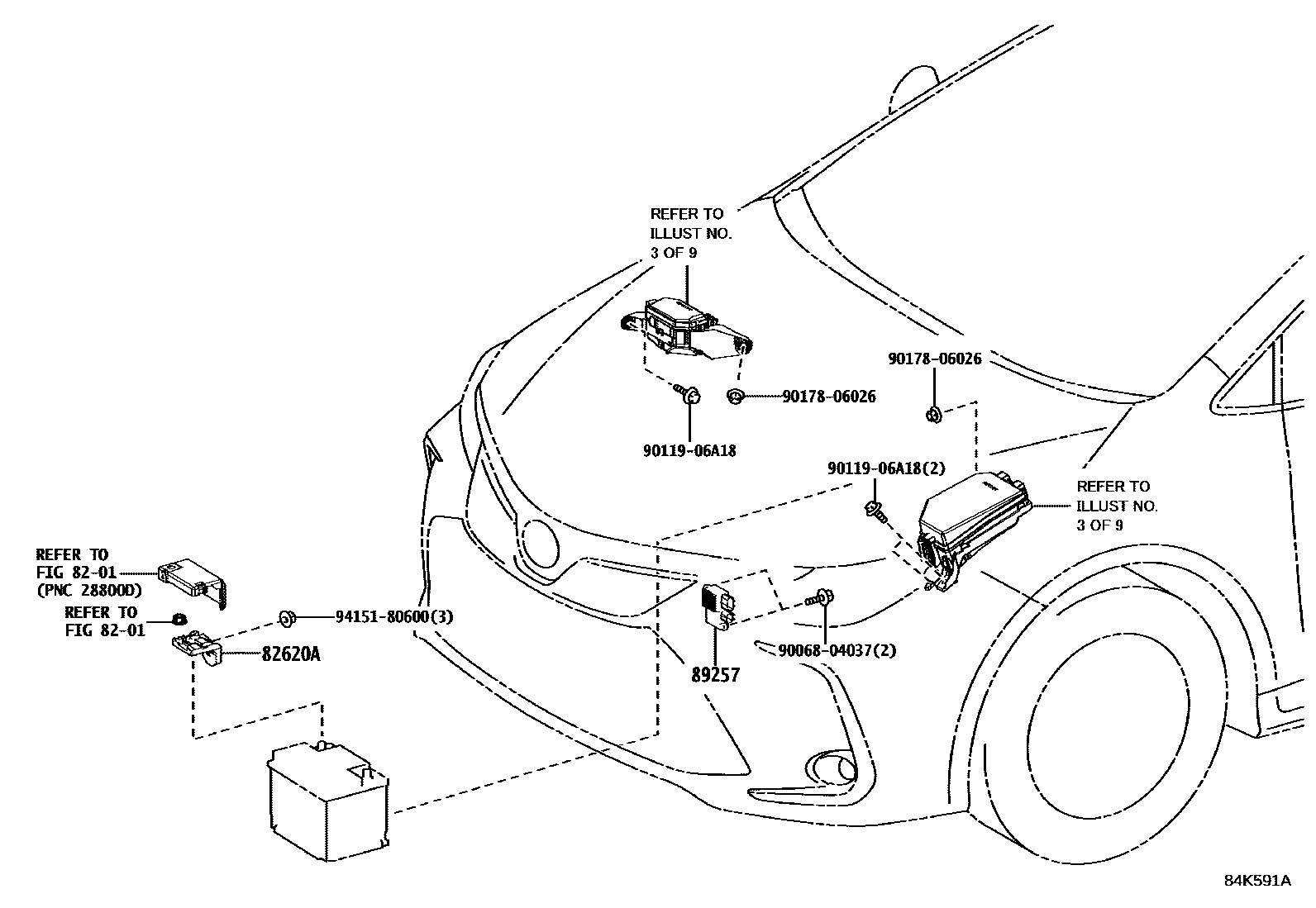 Toyota COROLLA 开关和继电器和ECU EPC diagram — 84K591A