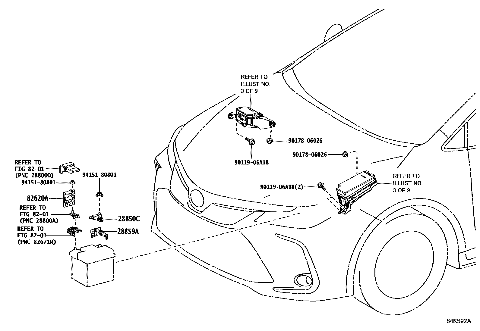 Toyota COROLLA 开关和继电器和ECU EPC diagram — 84K592A