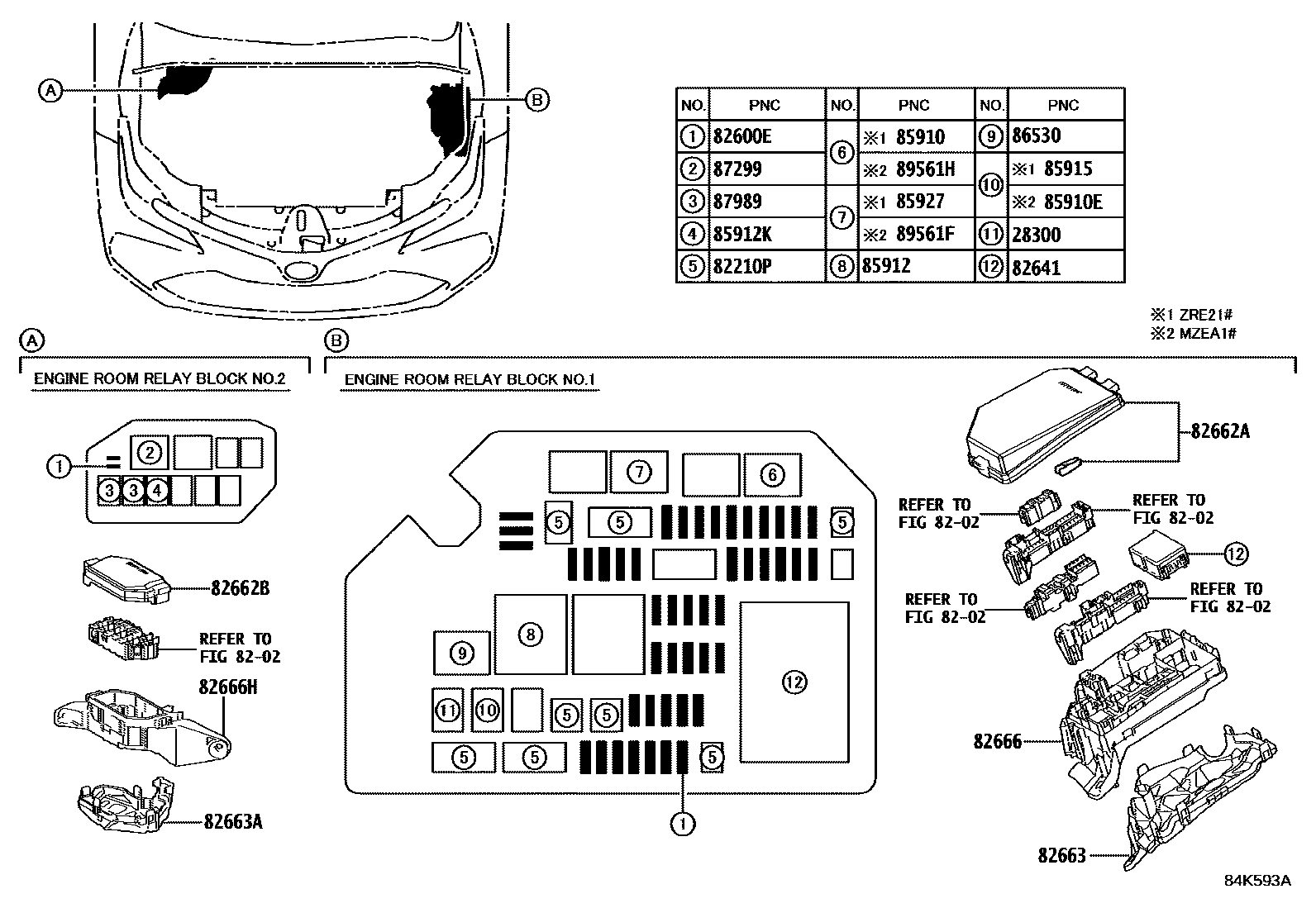 Toyota COROLLA 开关和继电器和ECU EPC diagram — 84K593A