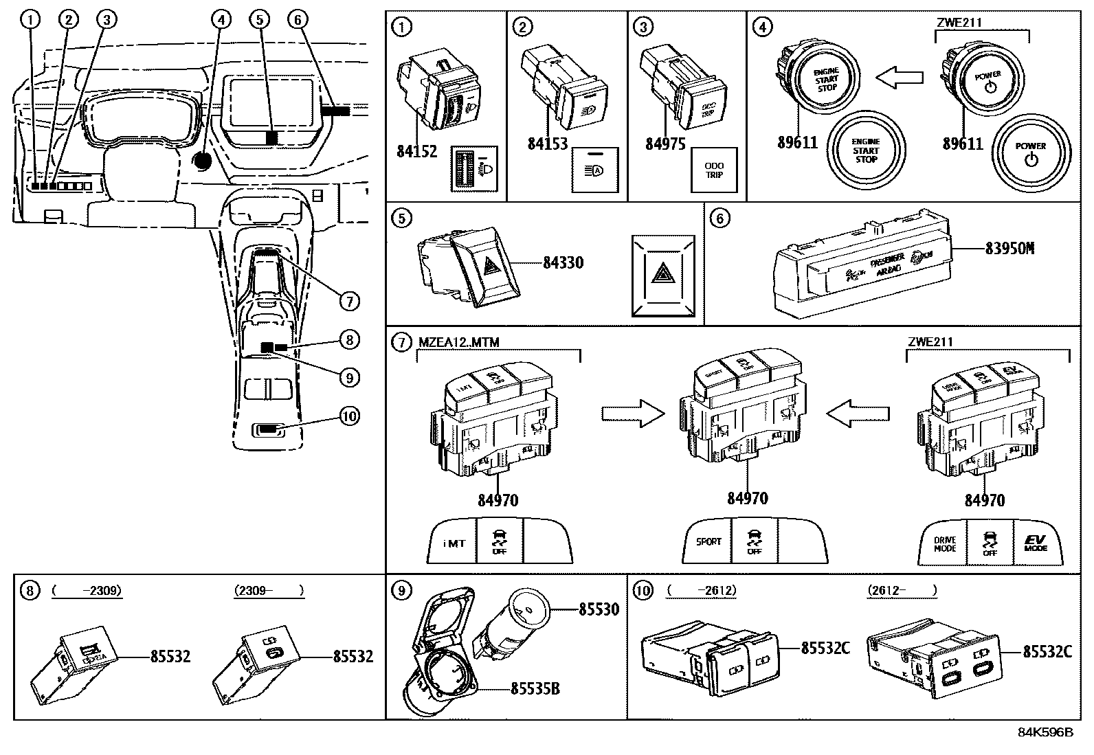 Toyota COROLLA 开关和继电器和ECU EPC diagram — 84K596B