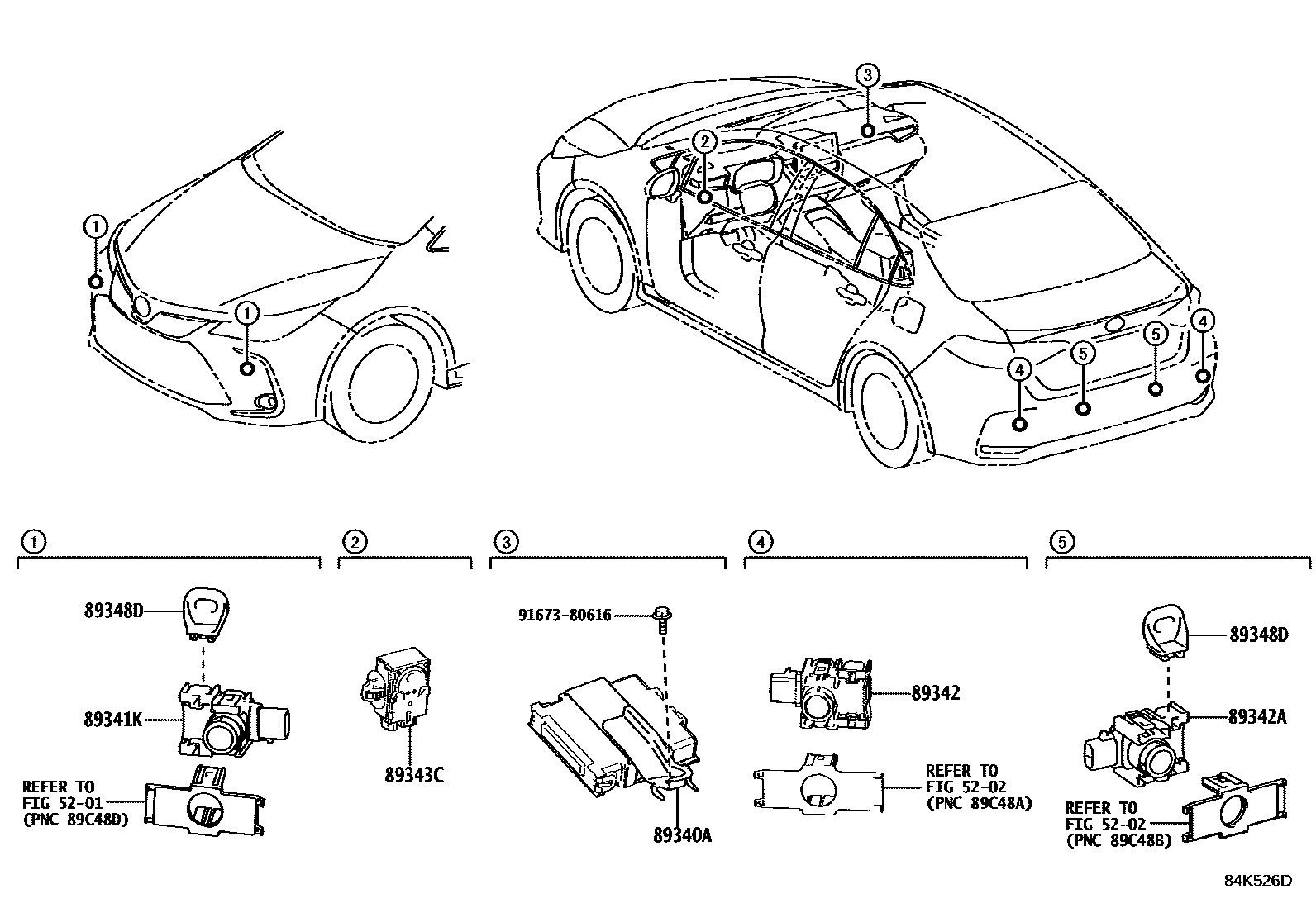 Toyota COROLLA 测距雷达和倒车雷达 EPC diagram — 84K526D