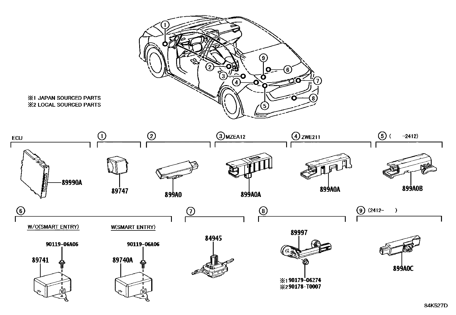Toyota COROLLA 遥控门锁 EPC diagram — 84K527D