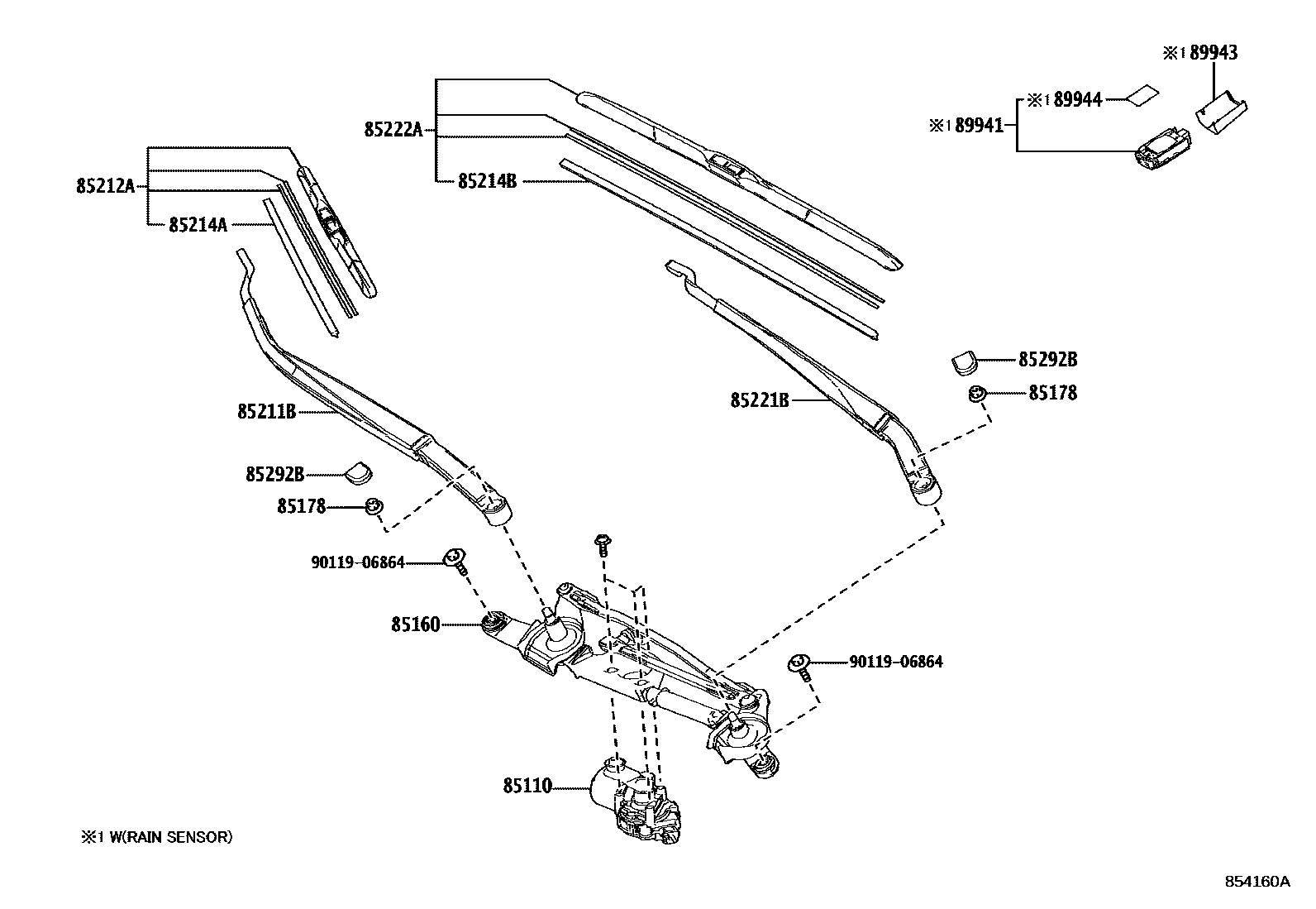 Toyota COROLLA 挡风玻璃刮水器 EPC diagram — 854160A