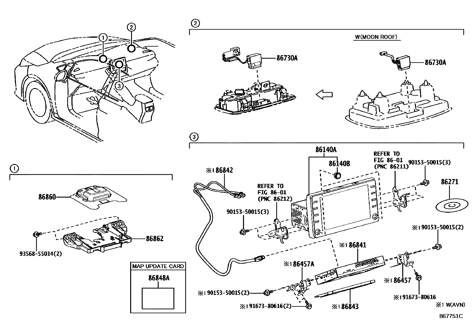 Toyota COROLLA 导航和前监视器显示屏 EPC diagram — 867751C