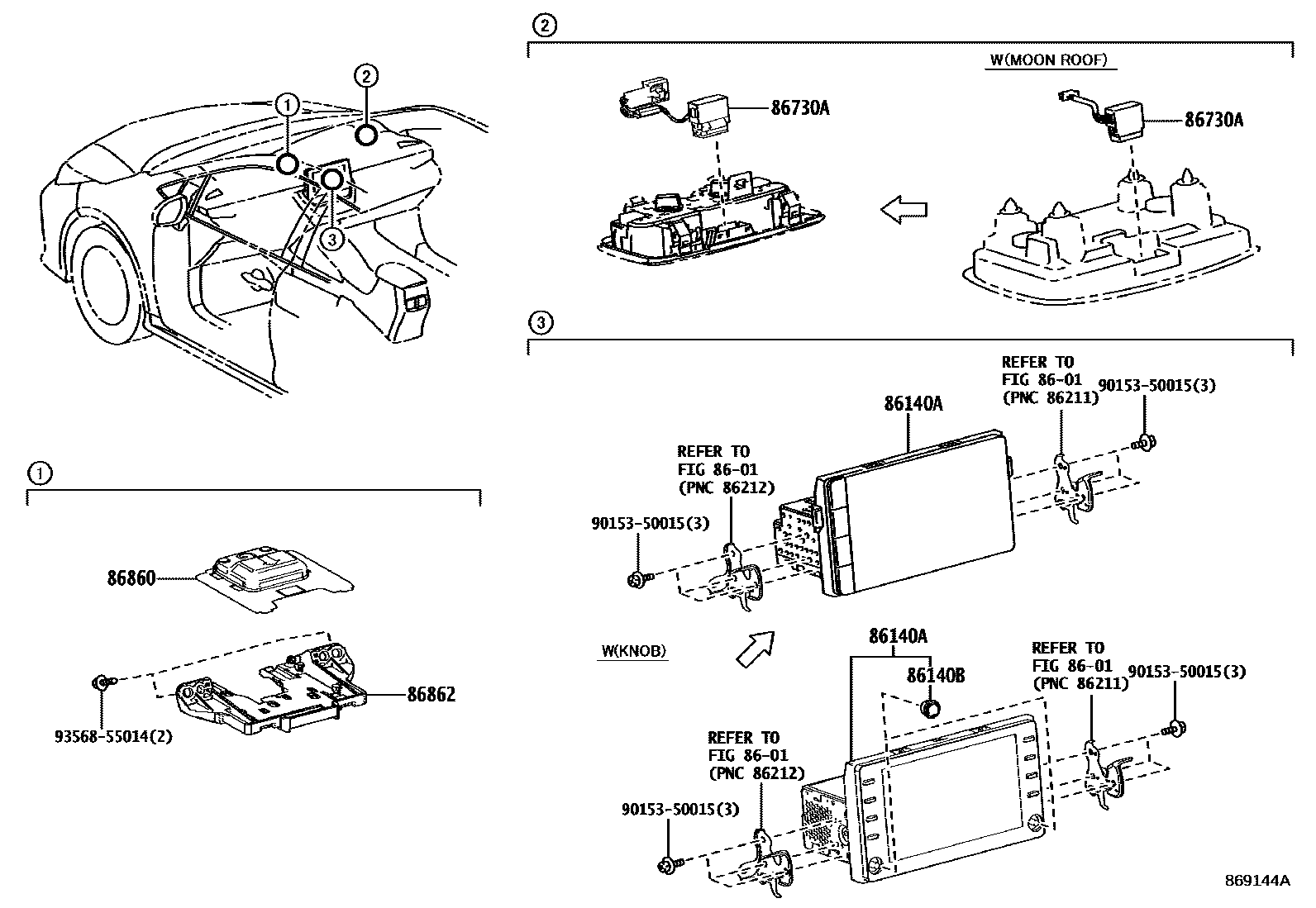 Toyota COROLLA 导航和前监视器显示屏 EPC diagram — 869144A