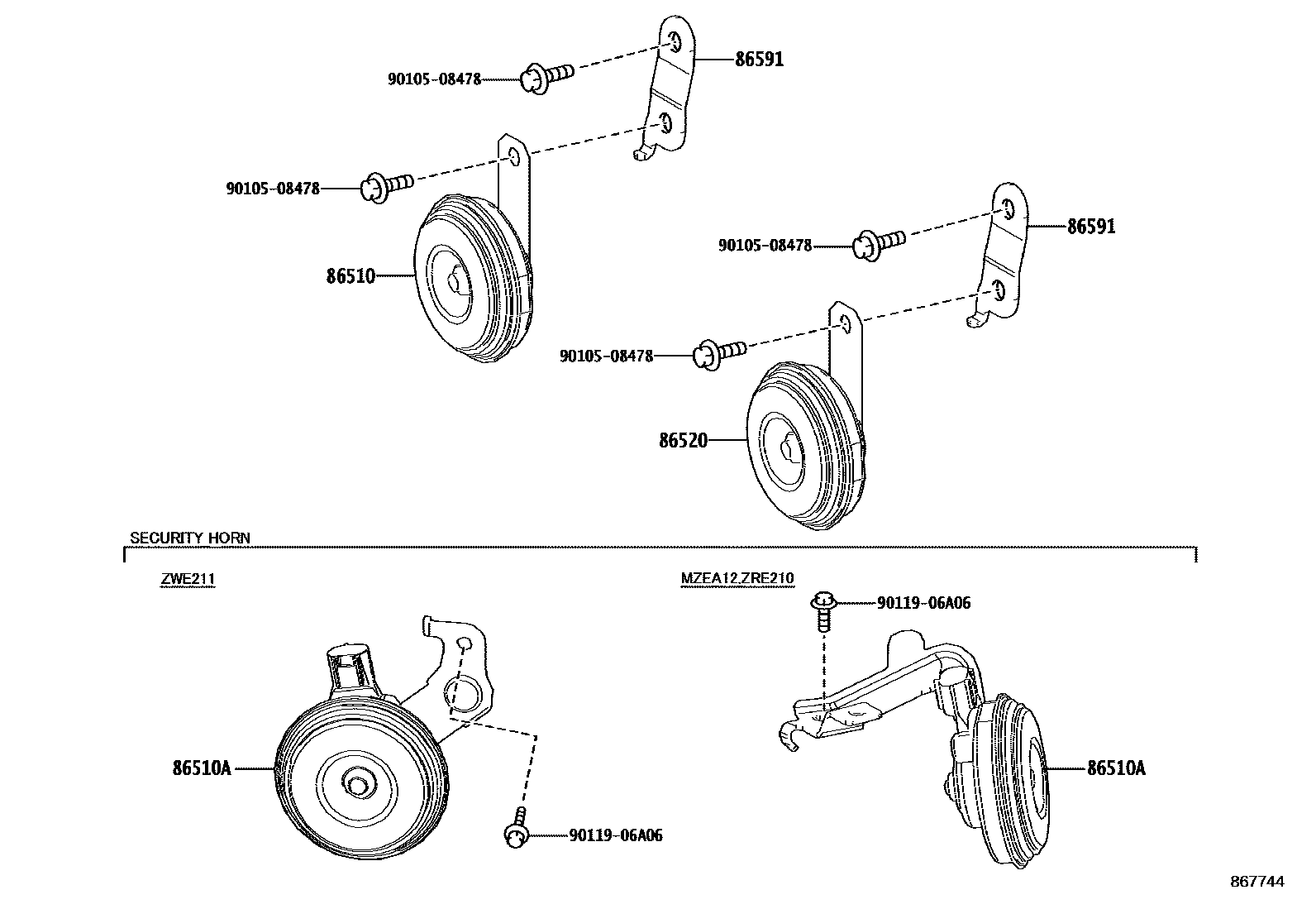 Toyota COROLLA 喇叭 EPC diagram — 867744