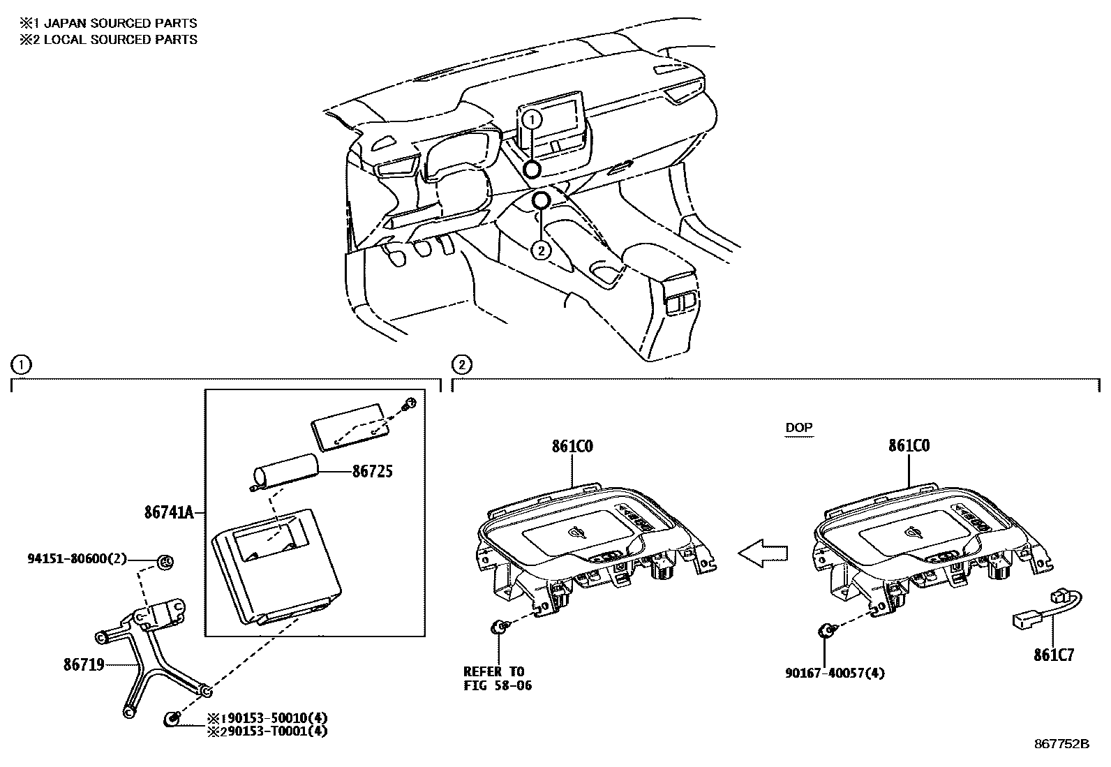 Toyota COROLLA 车载电话和呼救装置 EPC diagram — 867752B