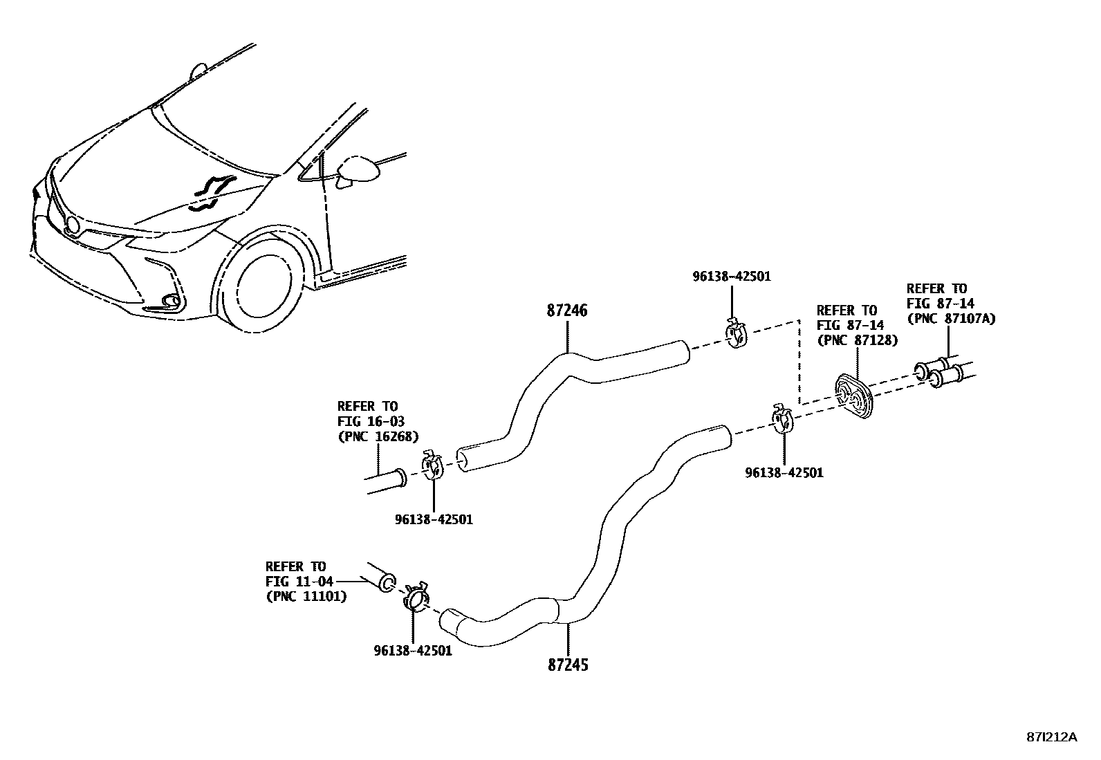 Toyota COROLLA 暖风和空调系统 - 水管 EPC diagram — 87I212A