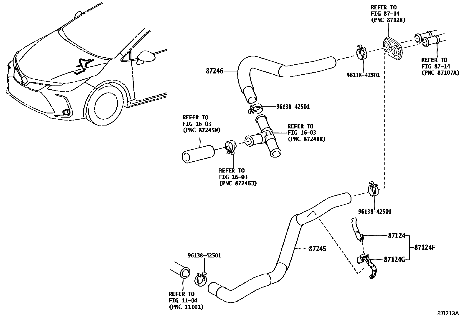 Toyota COROLLA 暖风和空调系统 - 水管 EPC diagram — 87I213A