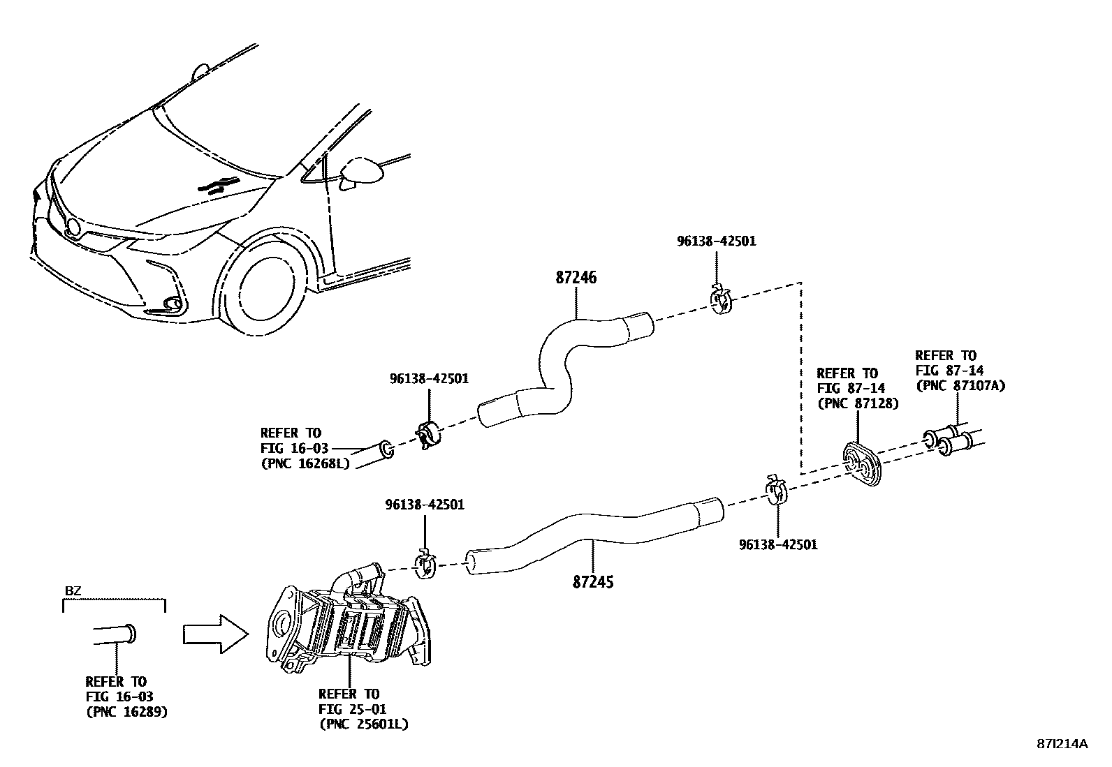 Toyota COROLLA 暖风和空调系统 - 水管 EPC diagram — 87I214A