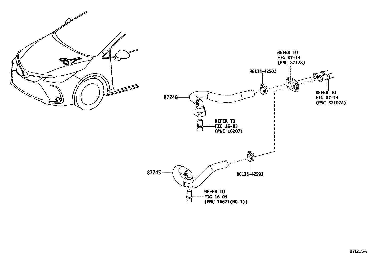 Toyota COROLLA 暖风和空调系统 - 水管 EPC diagram — 87I215A