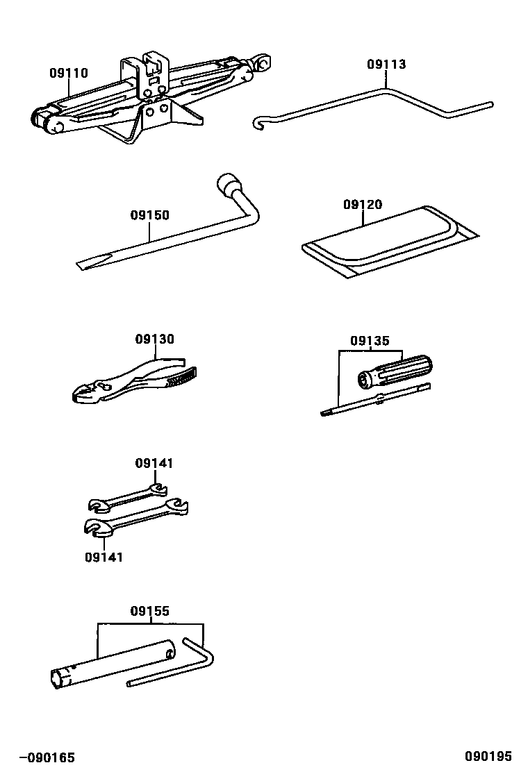 Toyota COROLLA Standard Tools EPC diagram — 090195