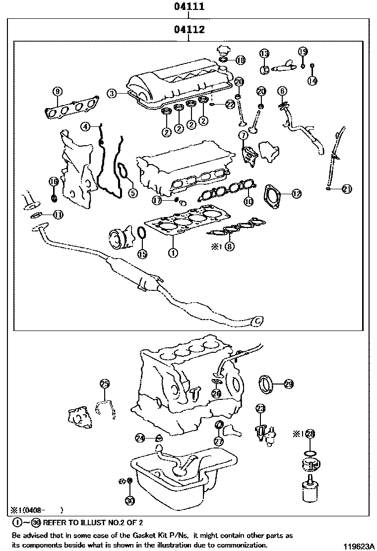 Toyota COROLLA Engine Overhaul Gasket Kit EPC diagram — 119623A