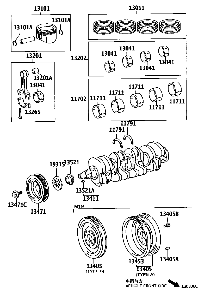 Toyota COROLLA Crankshaft & Piston EPC diagram — 130306C