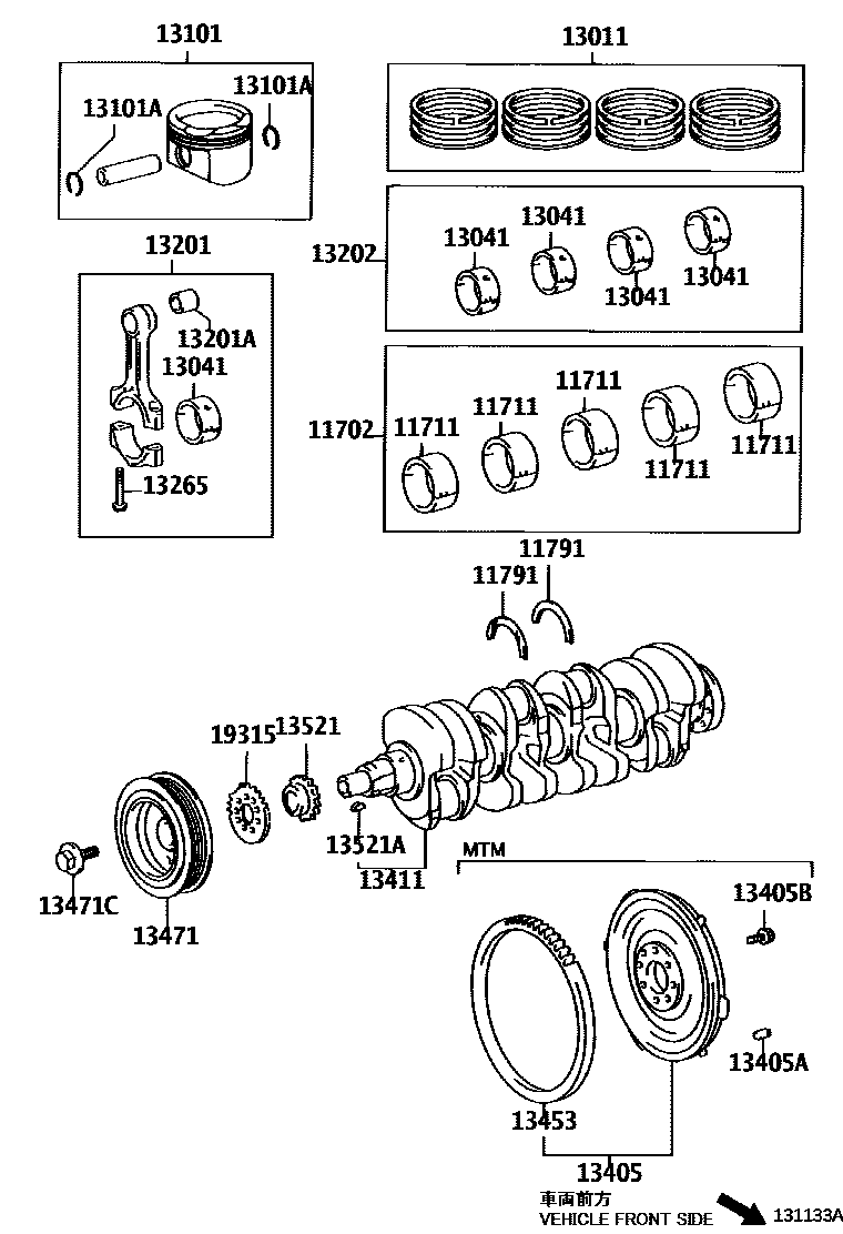Toyota COROLLA Crankshaft & Piston EPC diagram — 131133A