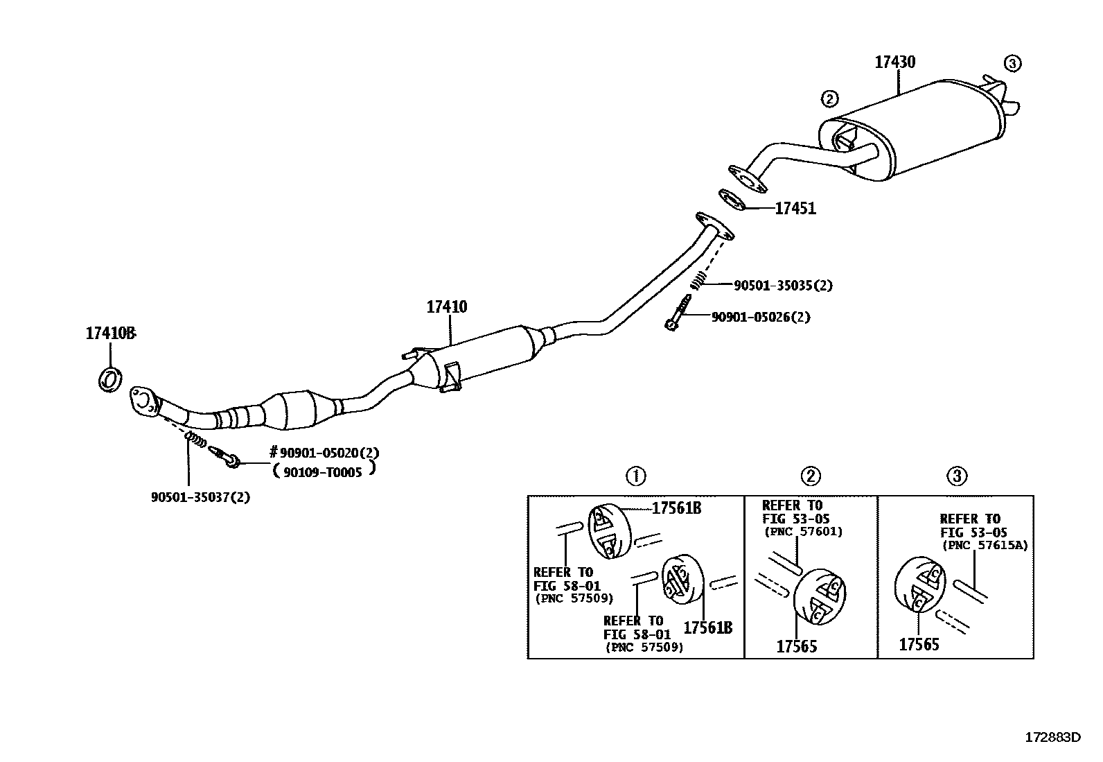 Toyota COROLLA Exhaust Pipe EPC diagram — 172883D