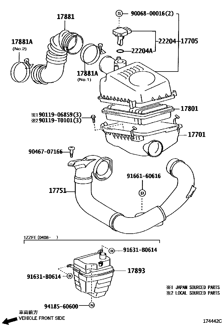 Toyota COROLLA Air Cleaner EPC diagram — 174442C
