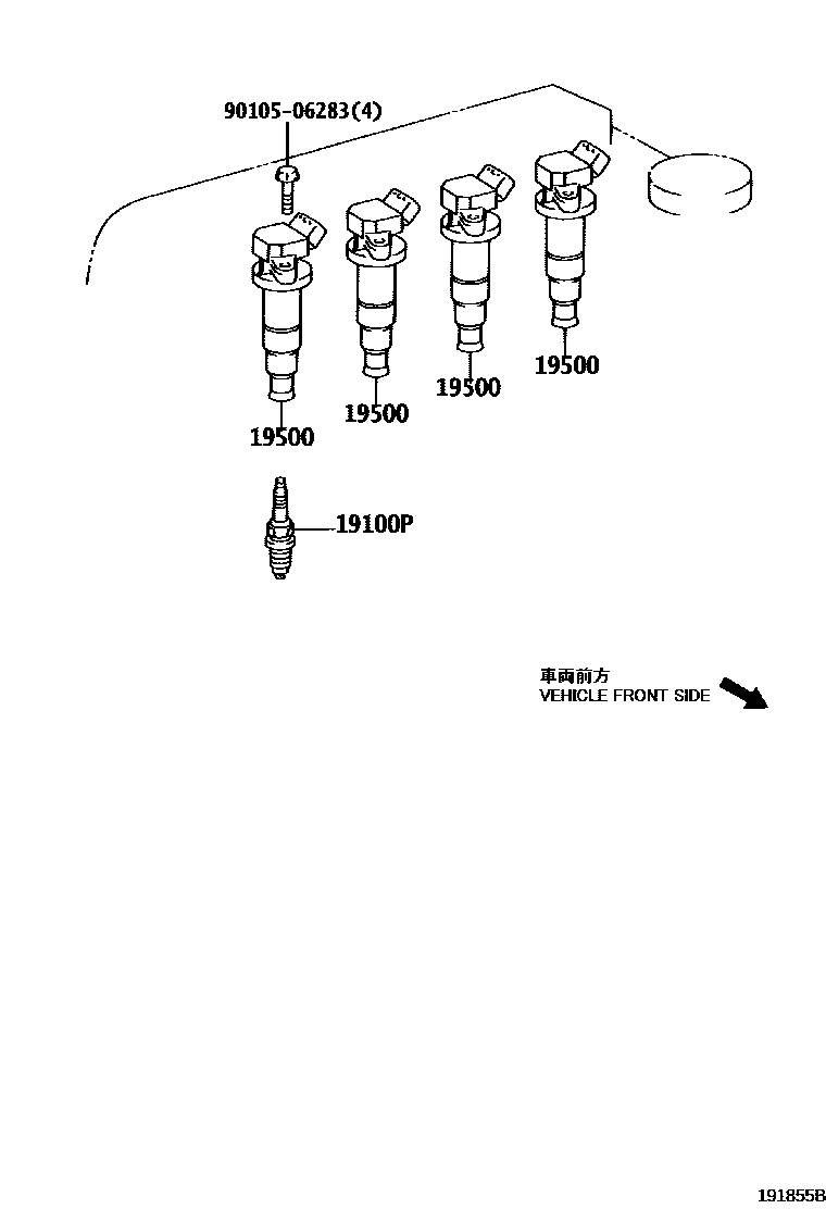 Toyota COROLLA 点火线圈和火花塞 /电热塞 EPC diagram — 191855B