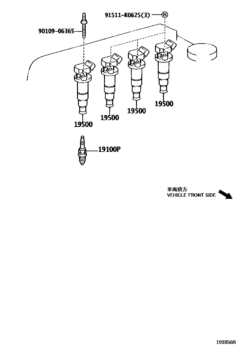 Toyota COROLLA 点火线圈和火花塞 /电热塞 EPC diagram — 191856B