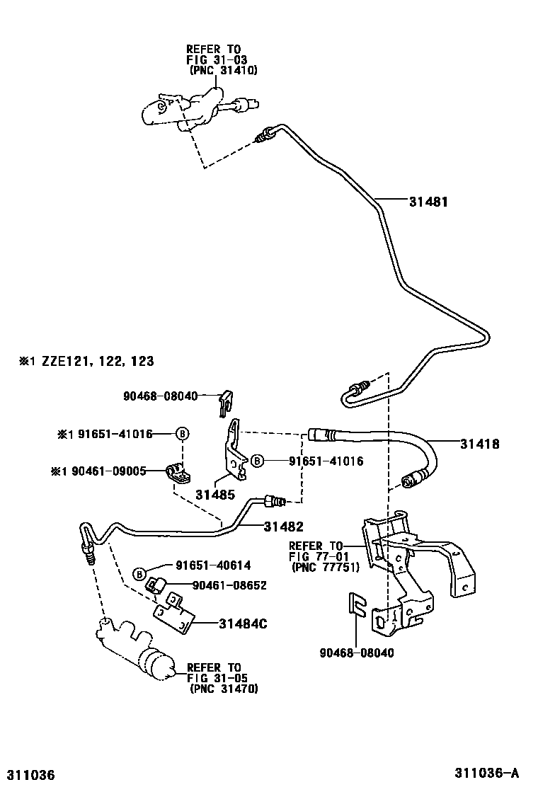 Toyota COROLLA 离合器踏板和挠性软管 EPC diagram — 311036A