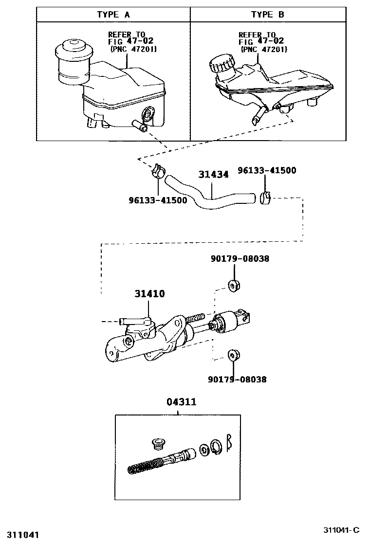Toyota COROLLA 离合器总泵 EPC diagram — 311041C