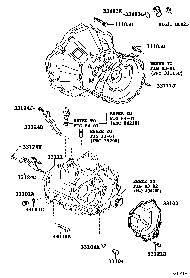Toyota COROLLA 离合器壳和变速器壳(MTM) EPC diagram — 331944E
