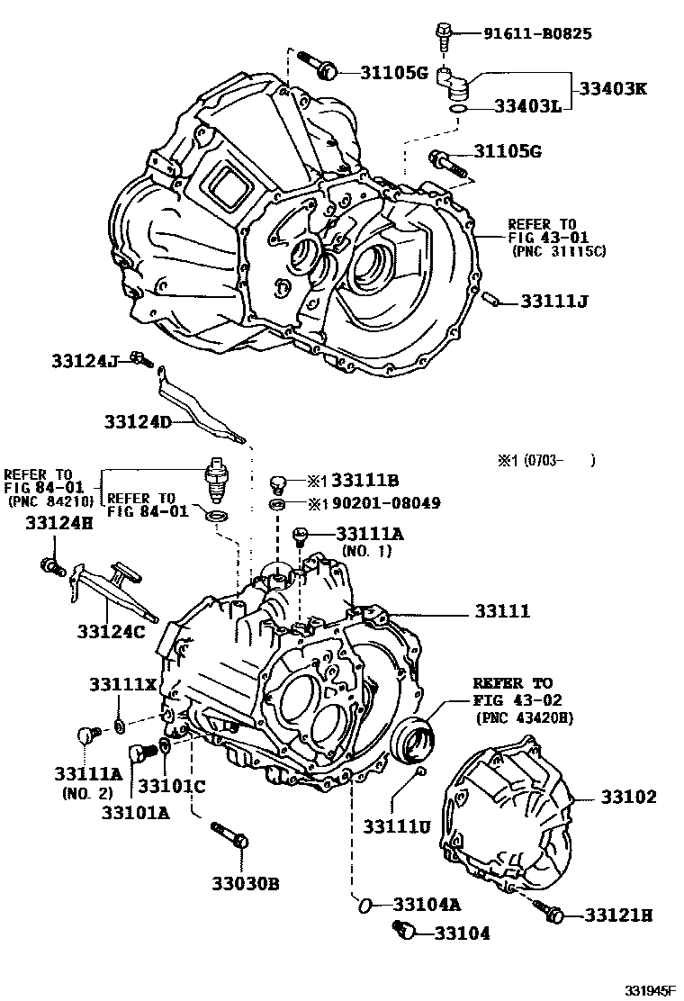 Toyota COROLLA 离合器壳和变速器壳(MTM) EPC diagram — 331945F