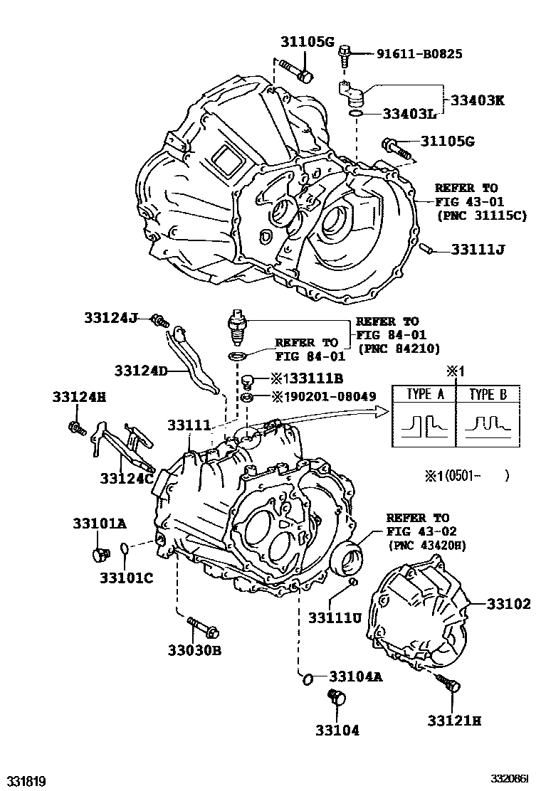 Toyota COROLLA 离合器壳和变速器壳(MTM) EPC diagram — 332086I