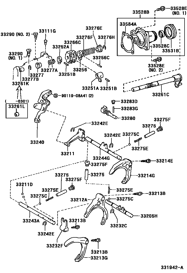Toyota COROLLA 换档拨叉和换档杆轴(MTM) EPC diagram — 331942A