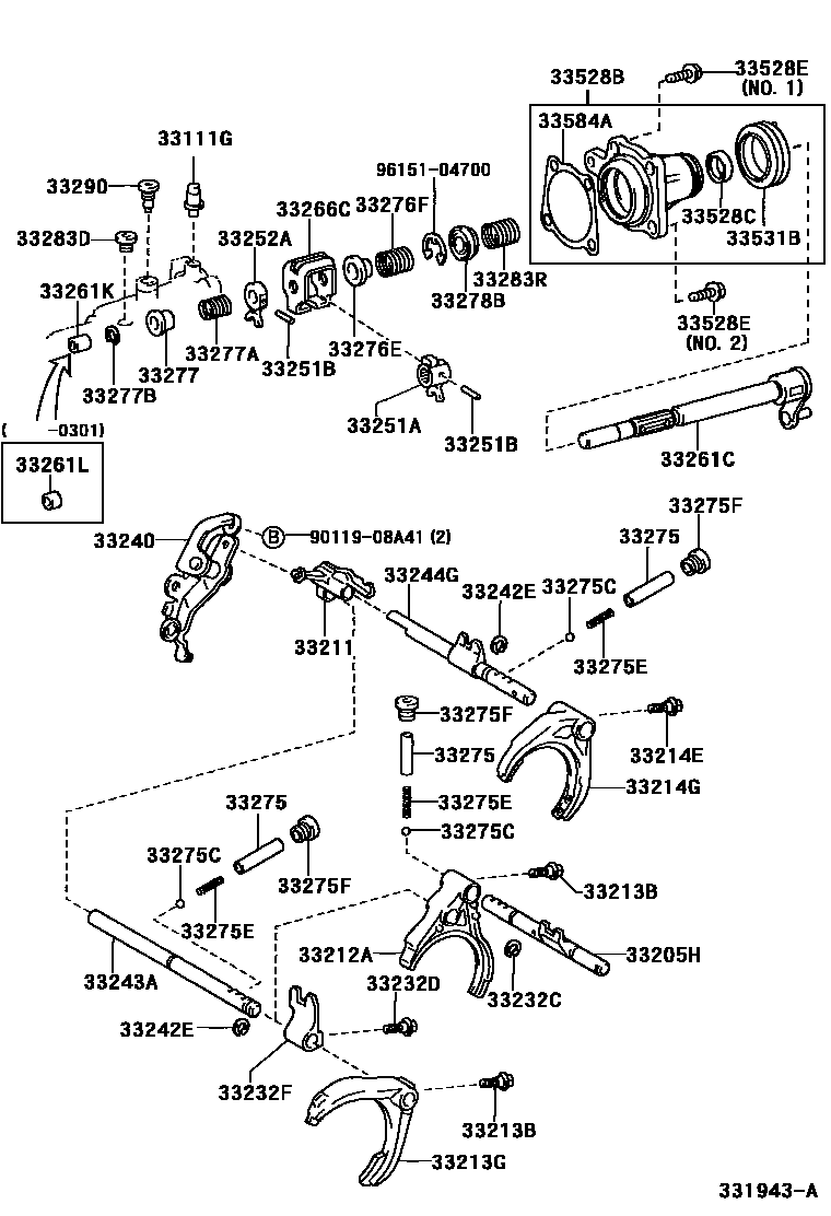 Toyota COROLLA 换档拨叉和换档杆轴(MTM) EPC diagram — 331943A