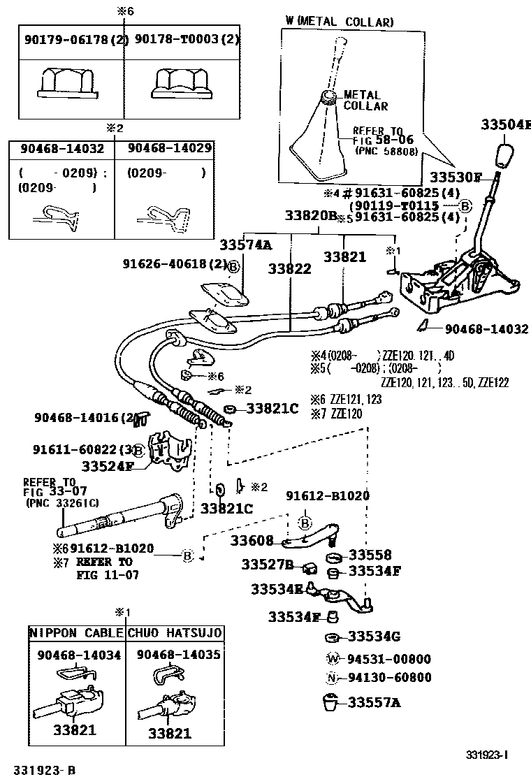 Toyota COROLLA Shift Lever & Retainer EPC diagram — 331923I