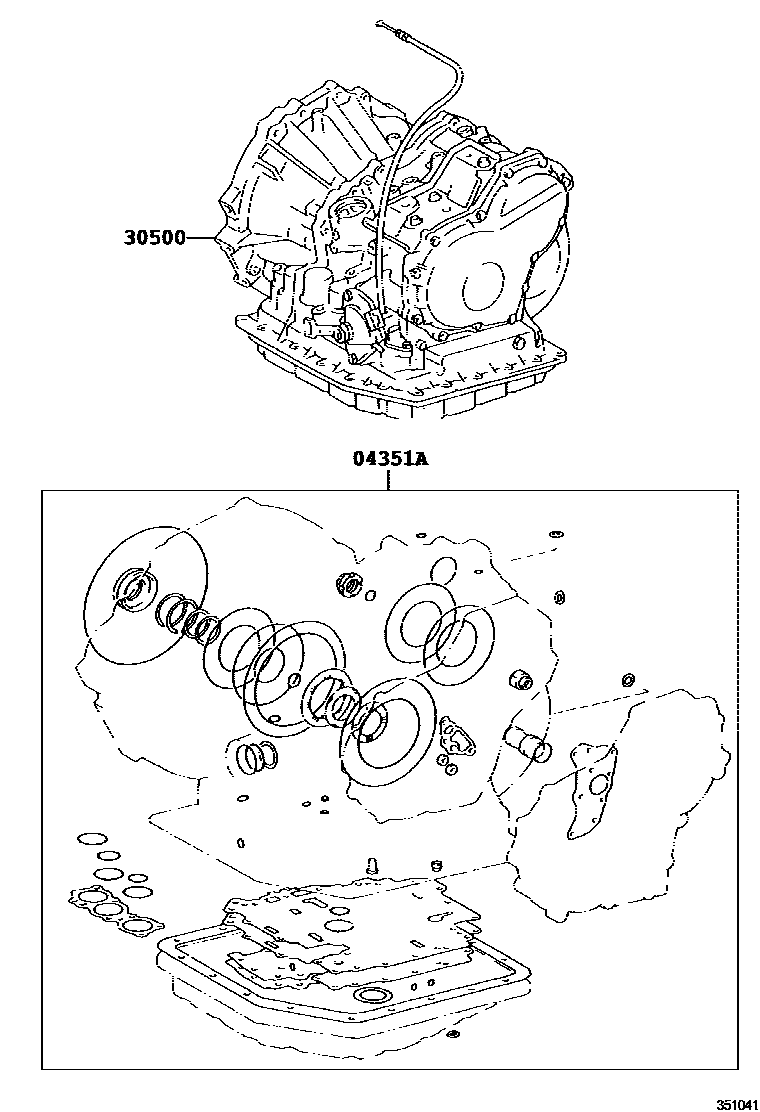 Toyota COROLLA 传动桥或变速器总成和衬垫组件(ATM) EPC diagram — 351041C