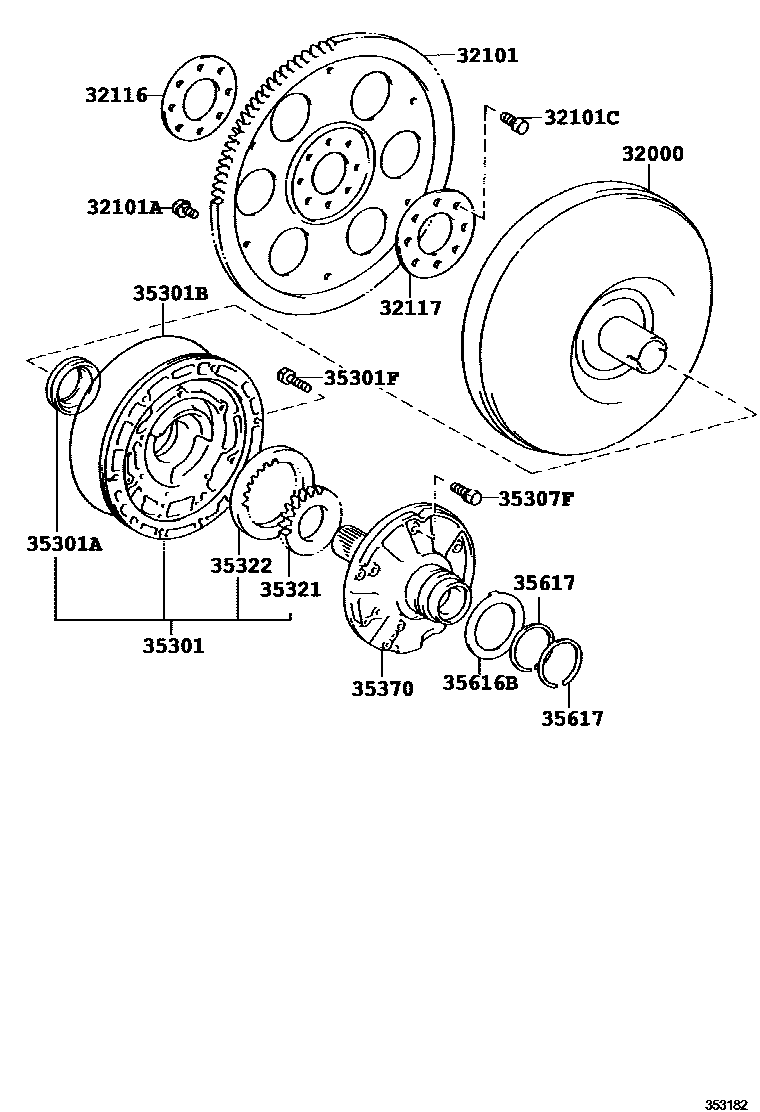 Toyota COROLLA 变矩器、前油泵和链条(ATM) EPC diagram — 353182A