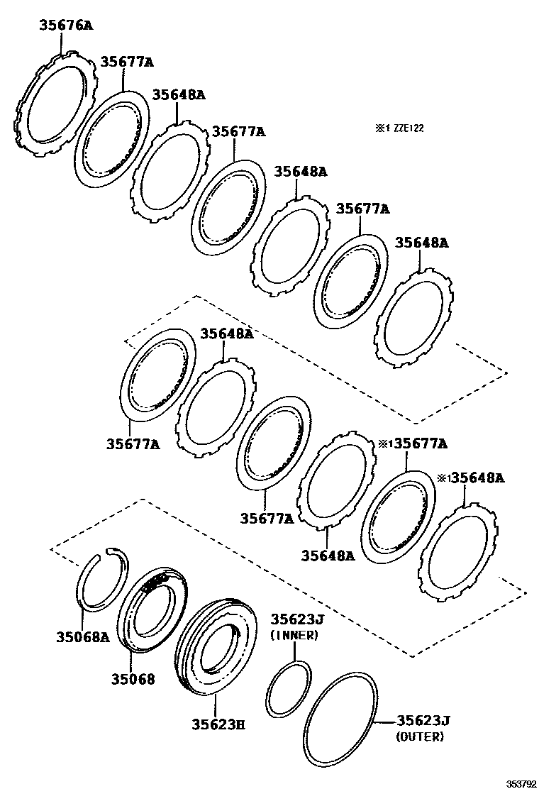 Toyota COROLLA 3号制动器、一档和倒档制动器(ATM) EPC diagram — 353792A