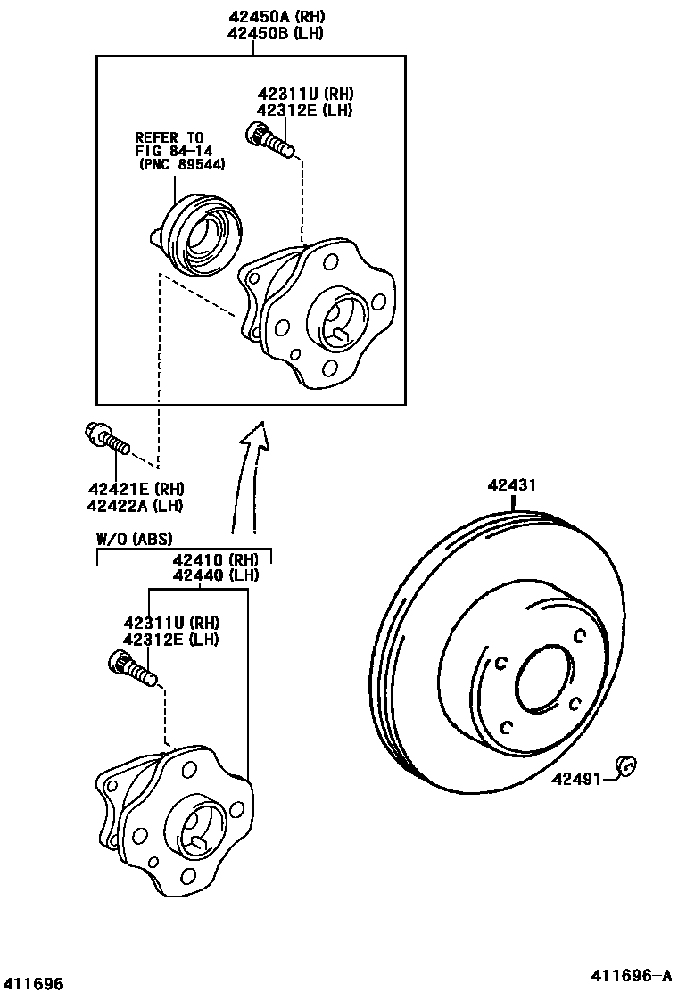 Toyota COROLLA 后桥半轴和后桥轮毂 EPC diagram — 411696A