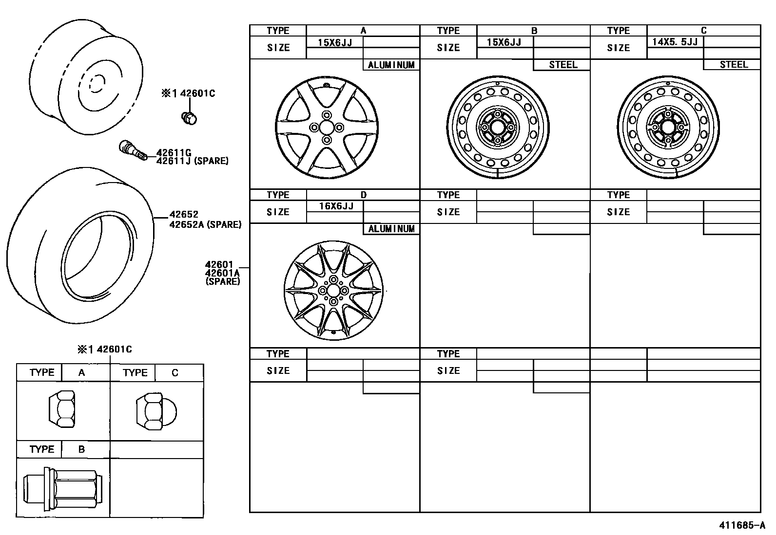 Toyota COROLLA 车轮和车轮盖 EPC diagram — 411685A