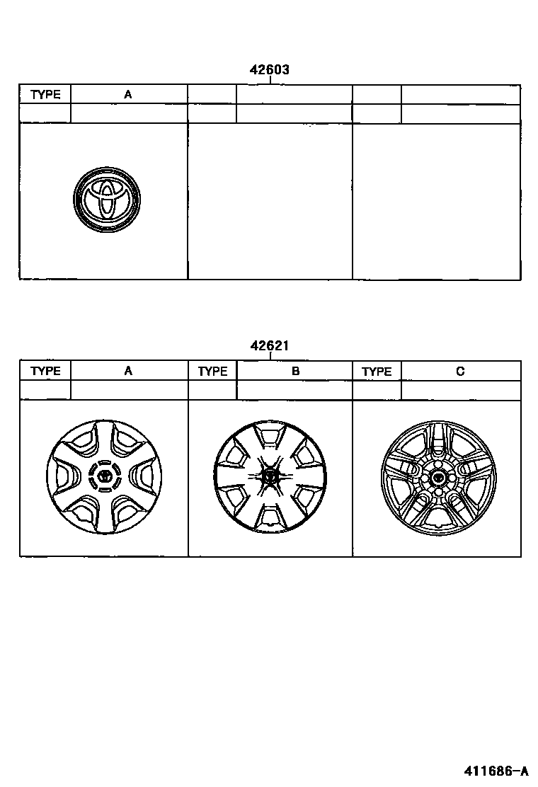 Toyota COROLLA 车轮和车轮盖 EPC diagram — 411686A
