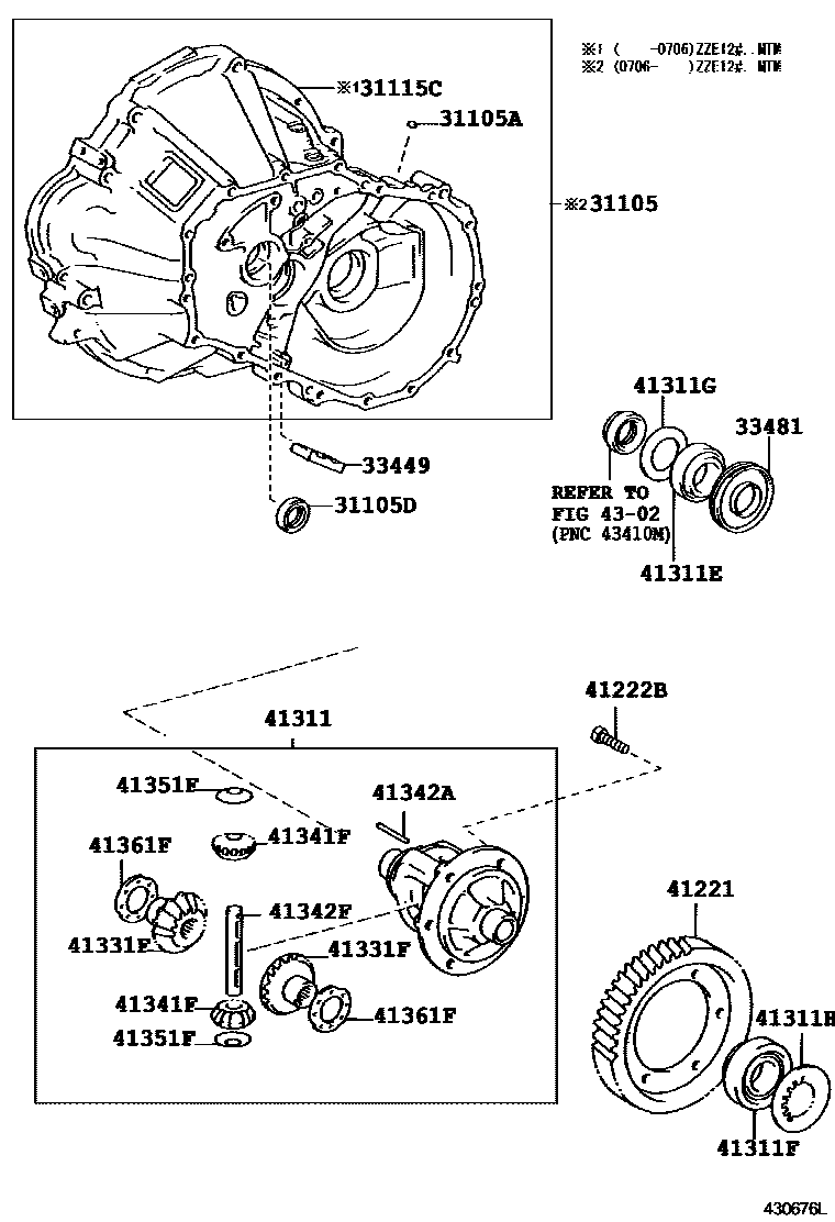 Toyota COROLLA 前桥壳和差速器 EPC diagram — 430676L