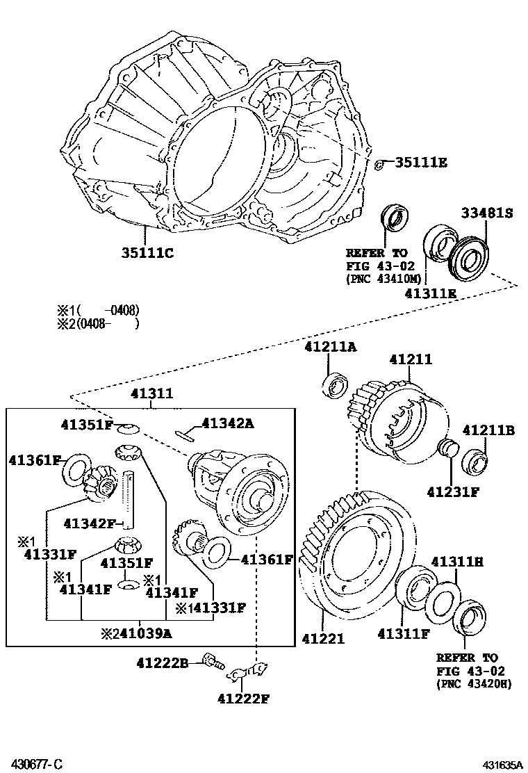 Toyota COROLLA 前桥壳和差速器 EPC diagram — 431635A