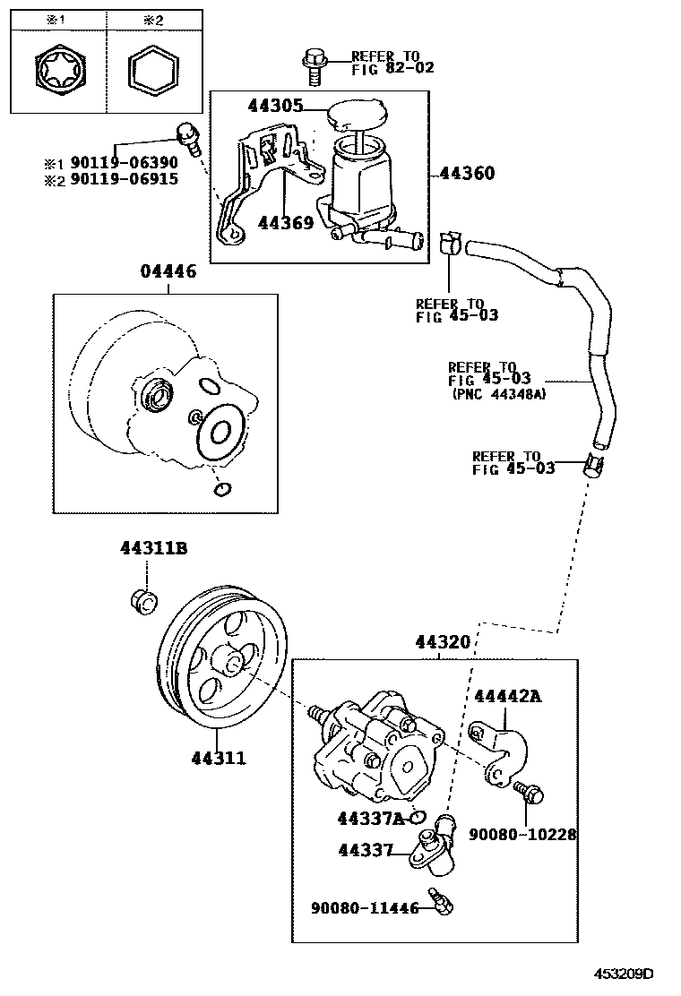 Toyota COROLLA 叶片泵和储油罐(动力转向) EPC diagram — 453209D