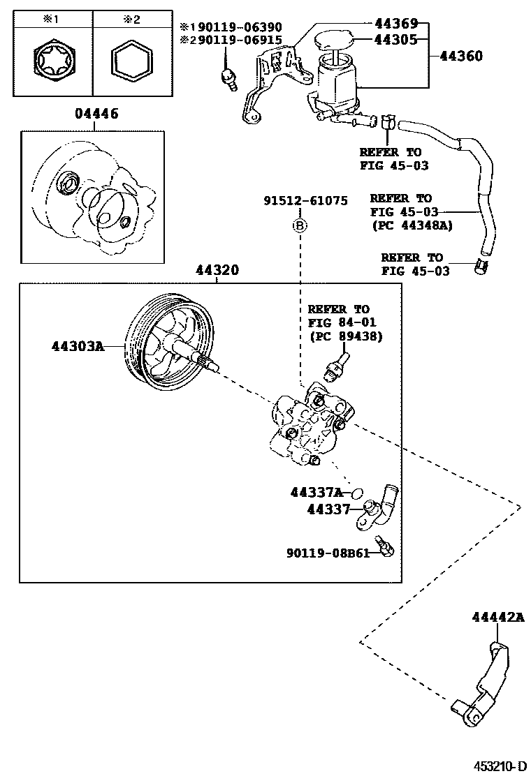 Toyota COROLLA 叶片泵和储油罐(动力转向) EPC diagram — 453210D