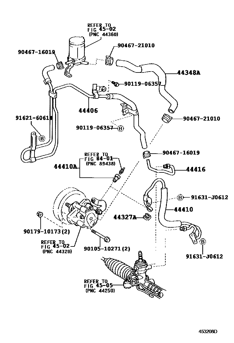 Toyota COROLLA 动力转向配管 EPC diagram — 453208D