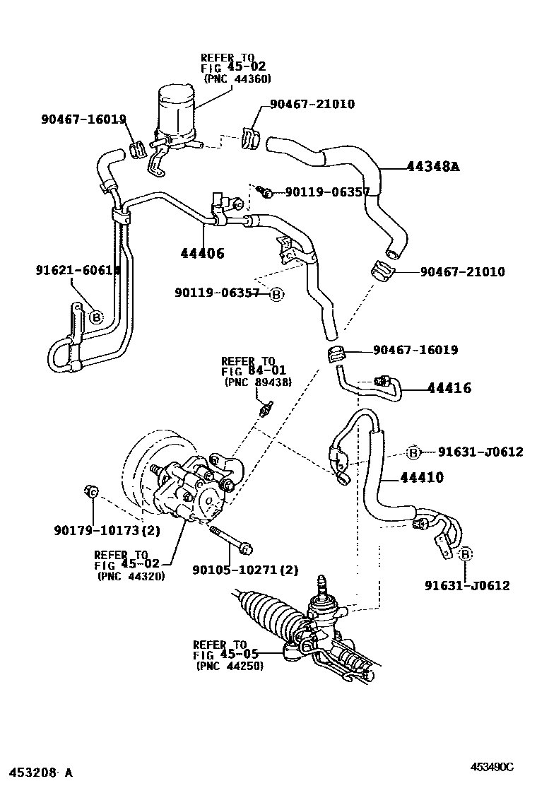 Toyota COROLLA 动力转向配管 EPC diagram — 453490C