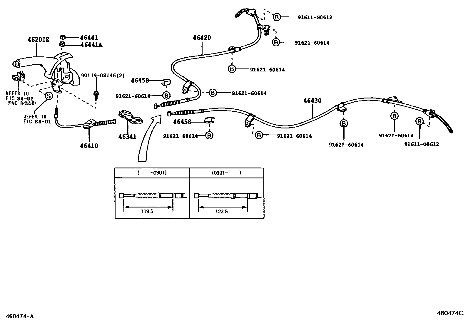 Toyota COROLLA Parking Brake & Cable EPC diagram — 460474C