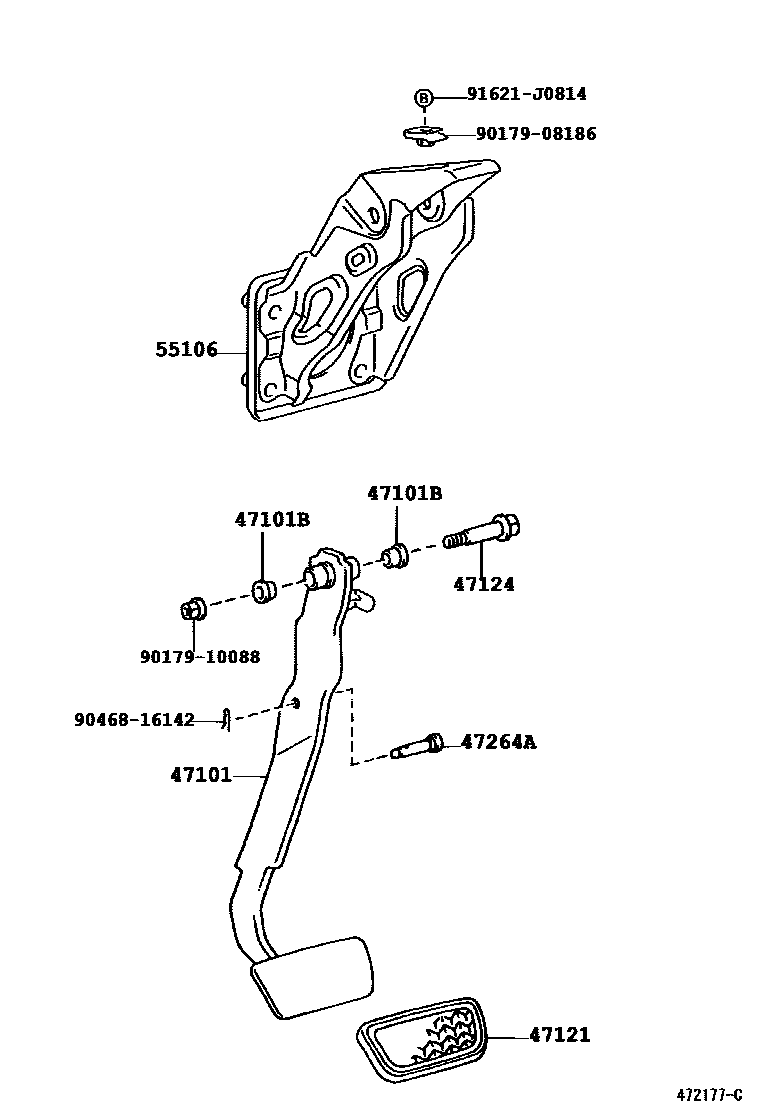 Toyota COROLLA Brake Pedal & Bracket EPC diagram — 472177C