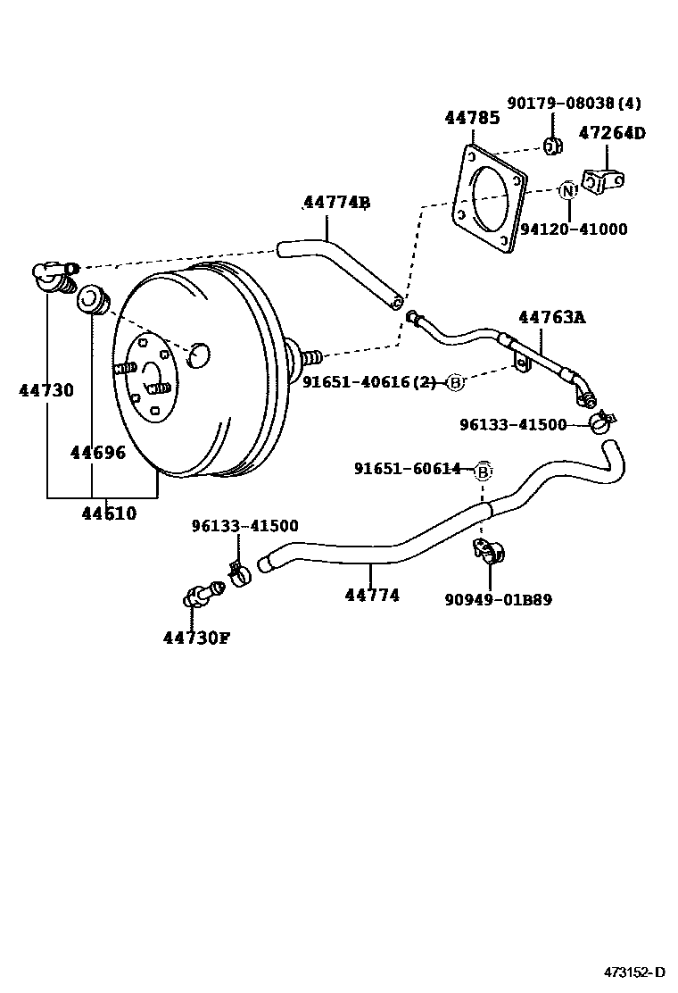 Toyota COROLLA 制动助力器和真空管 EPC diagram — 473152D