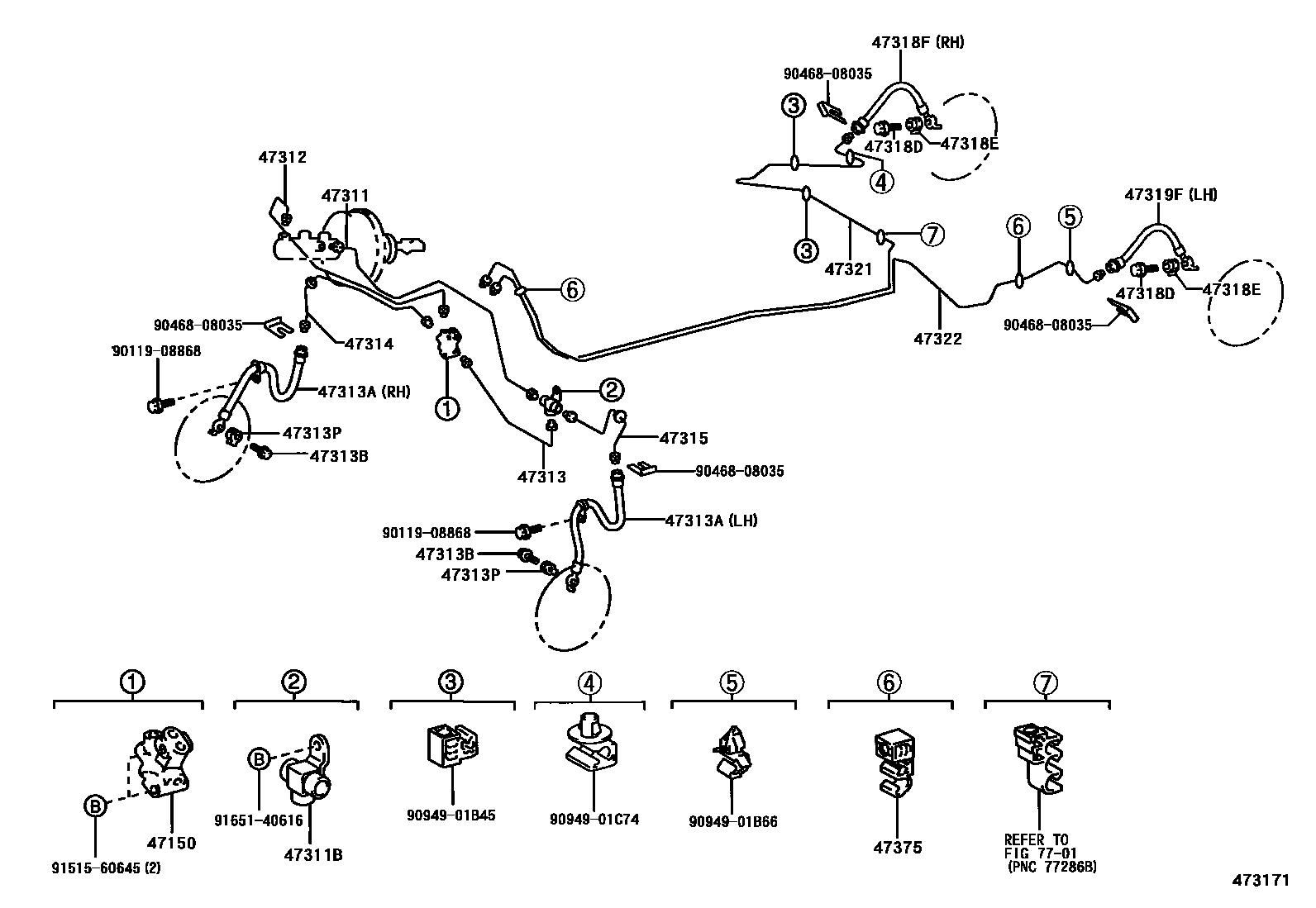 Toyota COROLLA 制动配管和卡箍 EPC diagram — 473171