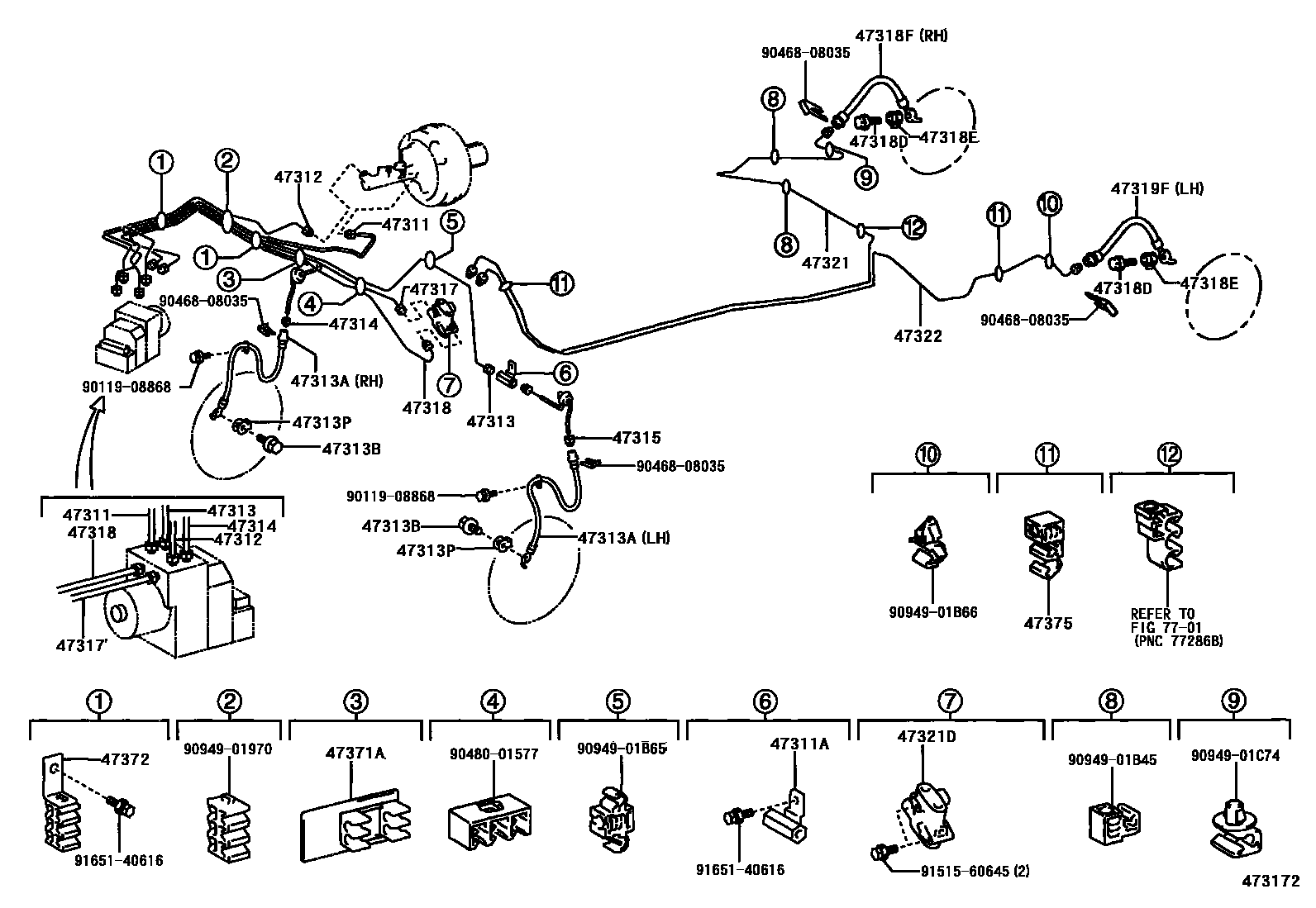 Toyota COROLLA 制动配管和卡箍 EPC diagram — 473172