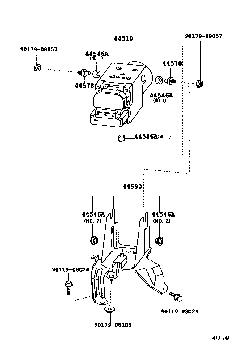 Toyota COROLLA 制动配管和卡箍 EPC diagram — 473174A